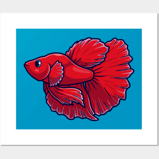 Cute Guppy Betta Fish Cartoon Vector Icon Illustration Posters and Art